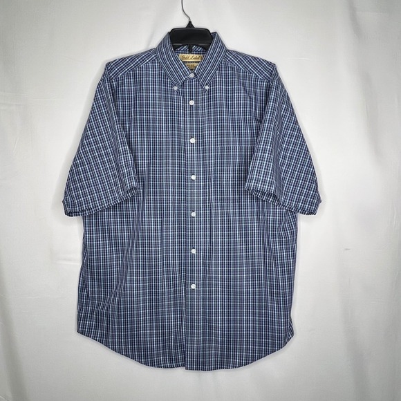 Roundtree & Yorke Blue Plaid Mens Short Sleeve Shirt L Button Down Collar - Picture 2 of 5